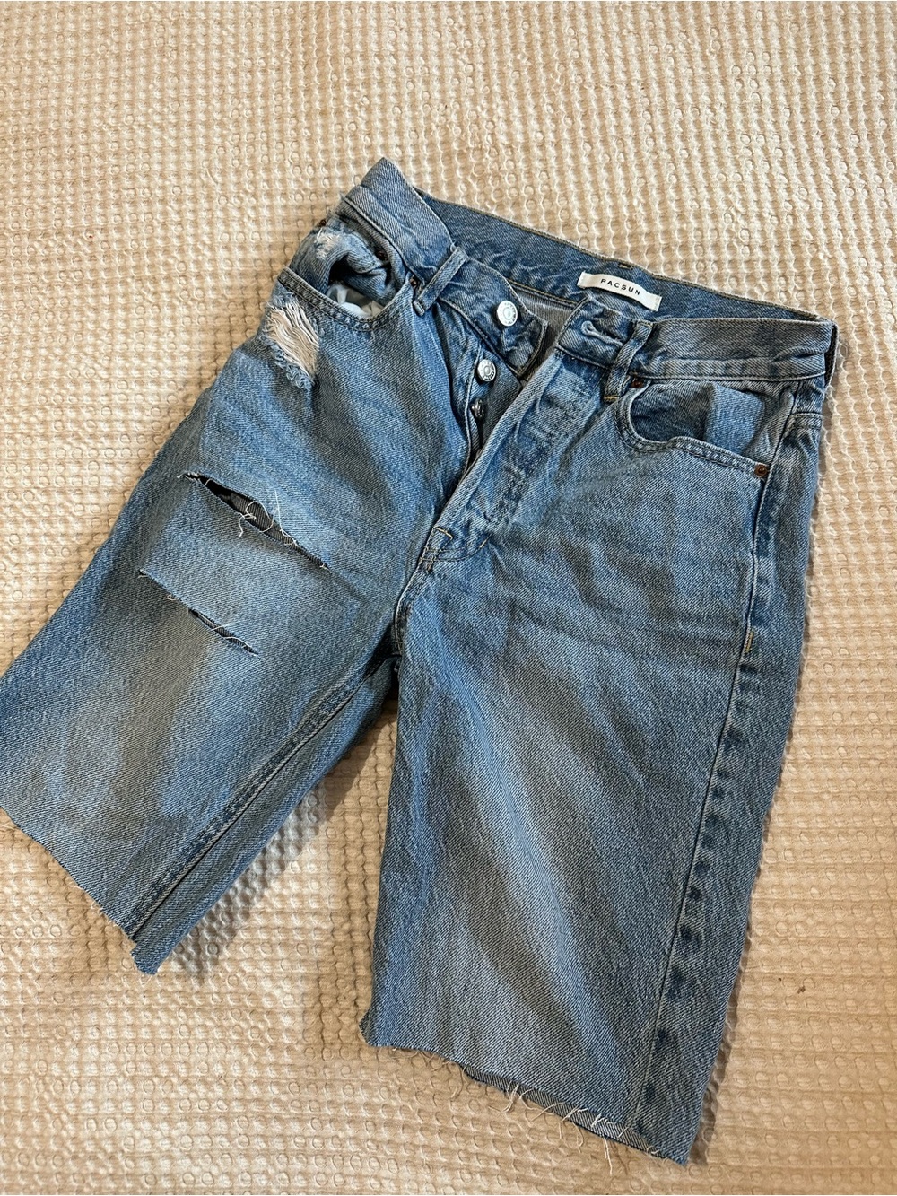 PACSUN Blue Distressed Denim Shorts